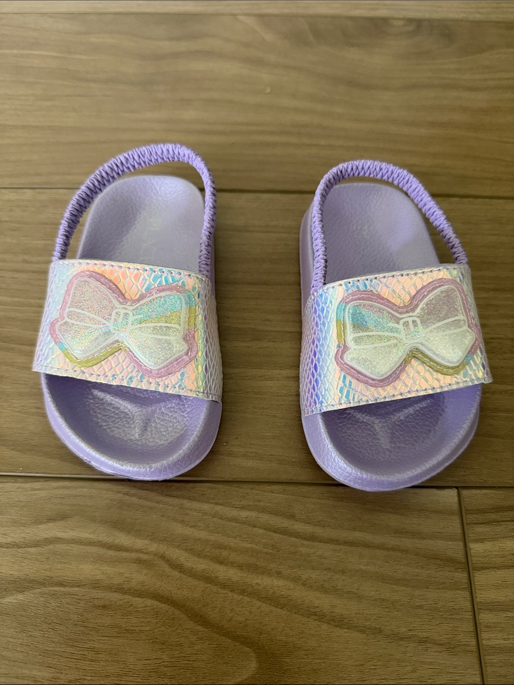 Iridescent Bow Purple Slide Sandals